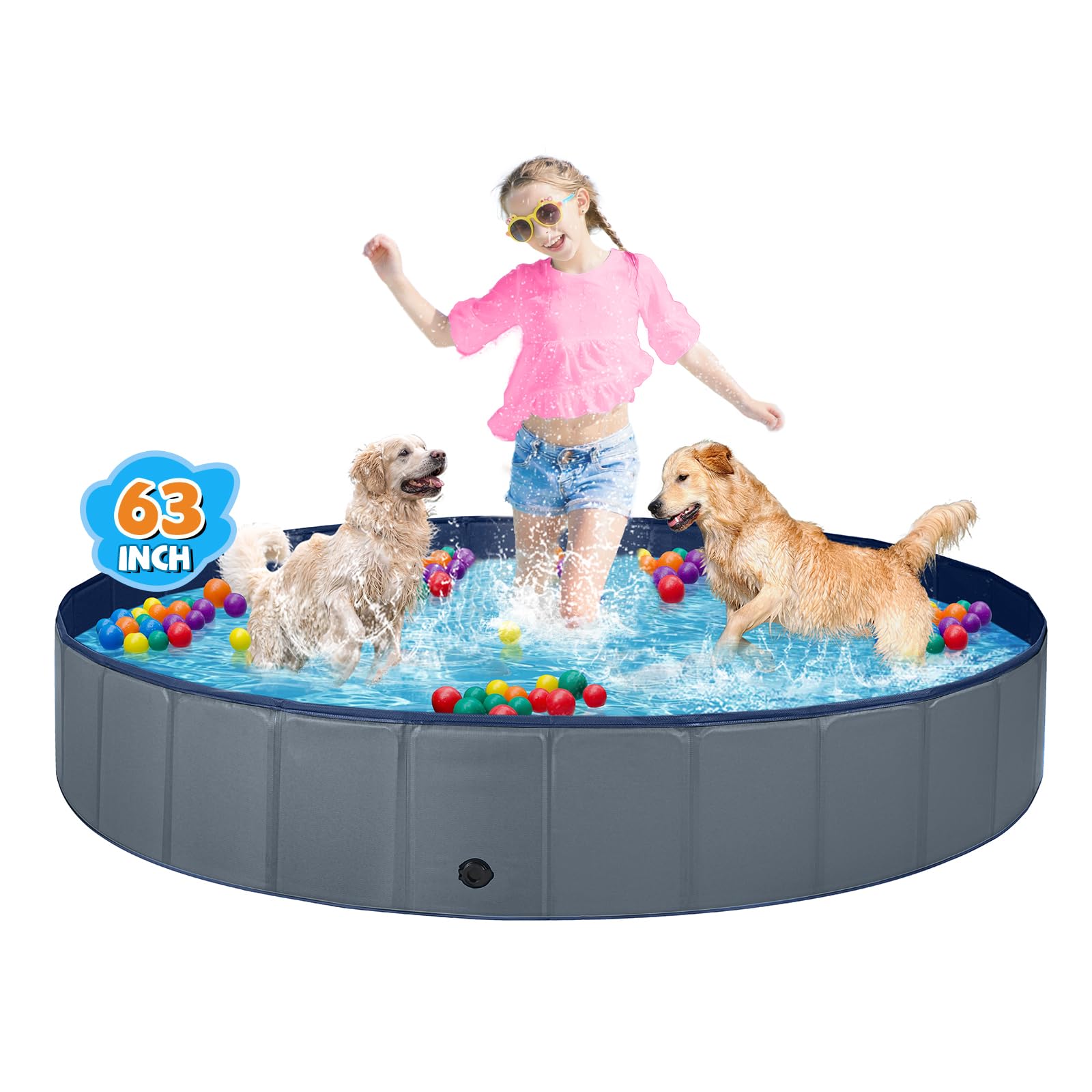 Jecoo large dog pool in foldable setup for quick outdoor cooling.