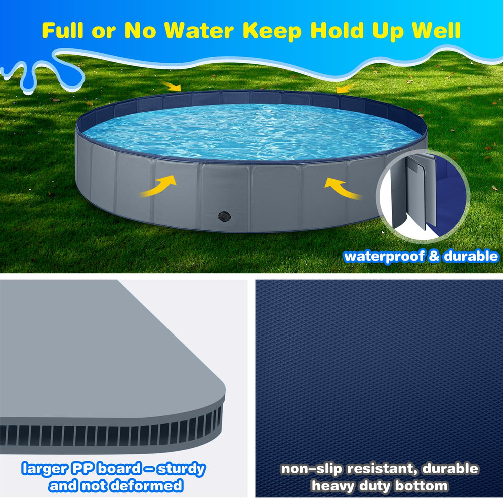 Jecoo dog pool unfolded on flat ground for cooling play outdoors.