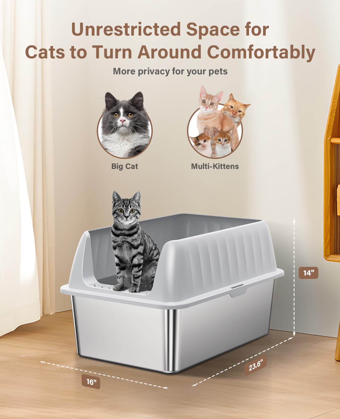 Jecoo large cat litter pan with high walls and non-slip feet for stability