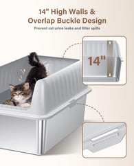Jecoo odor-resistant stainless steel litter box with non-stick interior