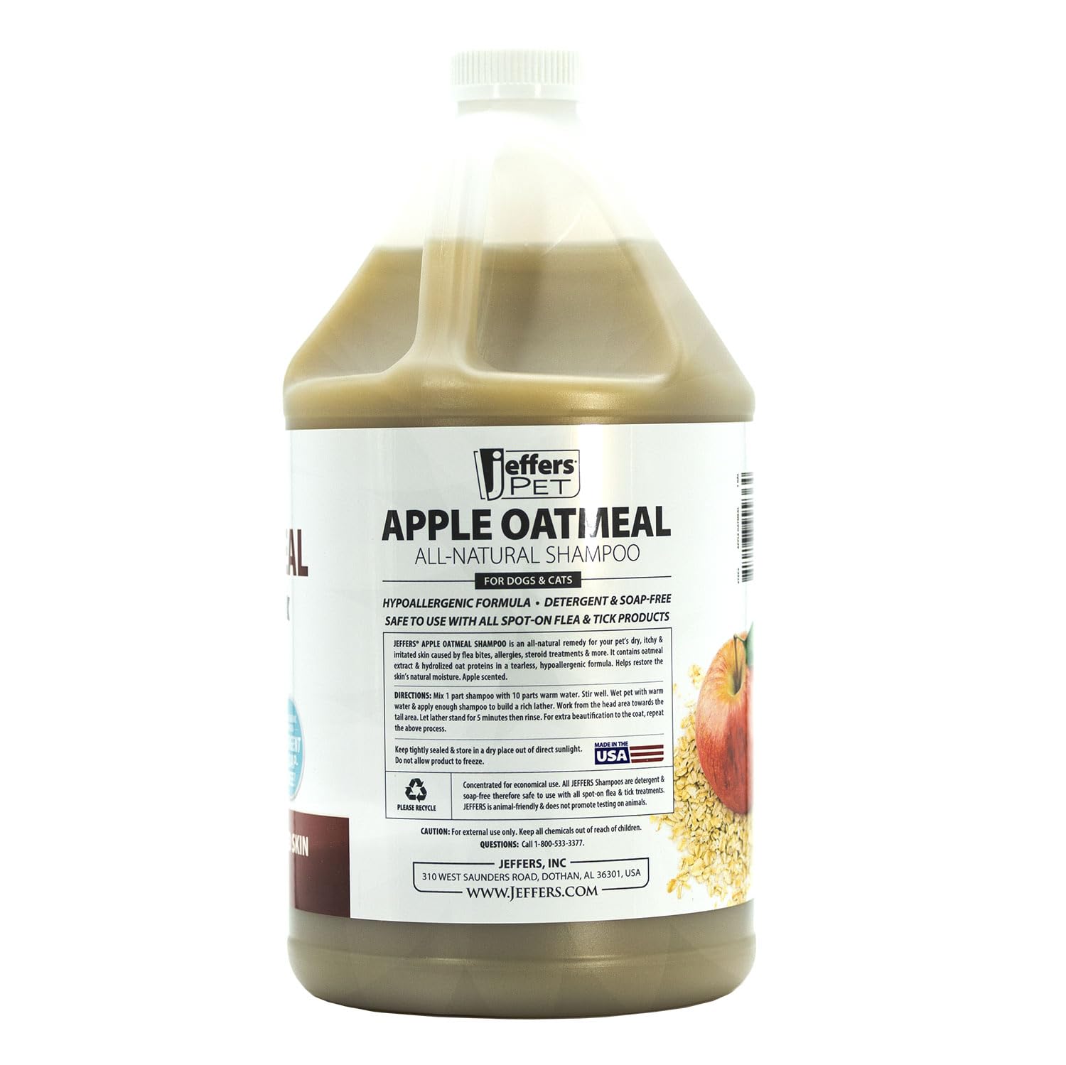 Jeffers Apple Oatmeal Shampoo lather shows soothing wash for sensitive coats.