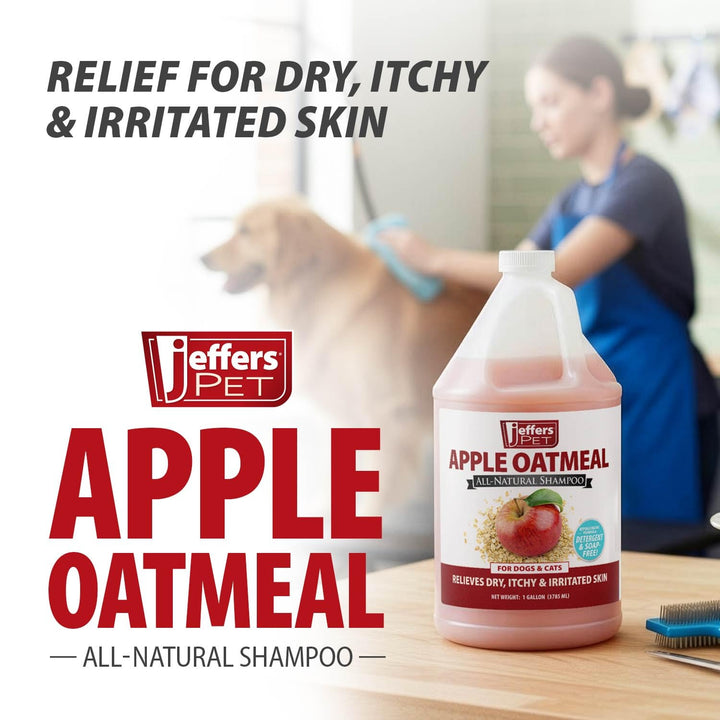Jeffers Apple Oatmeal Shampoo lather shows soothing wash for sensitive coats.