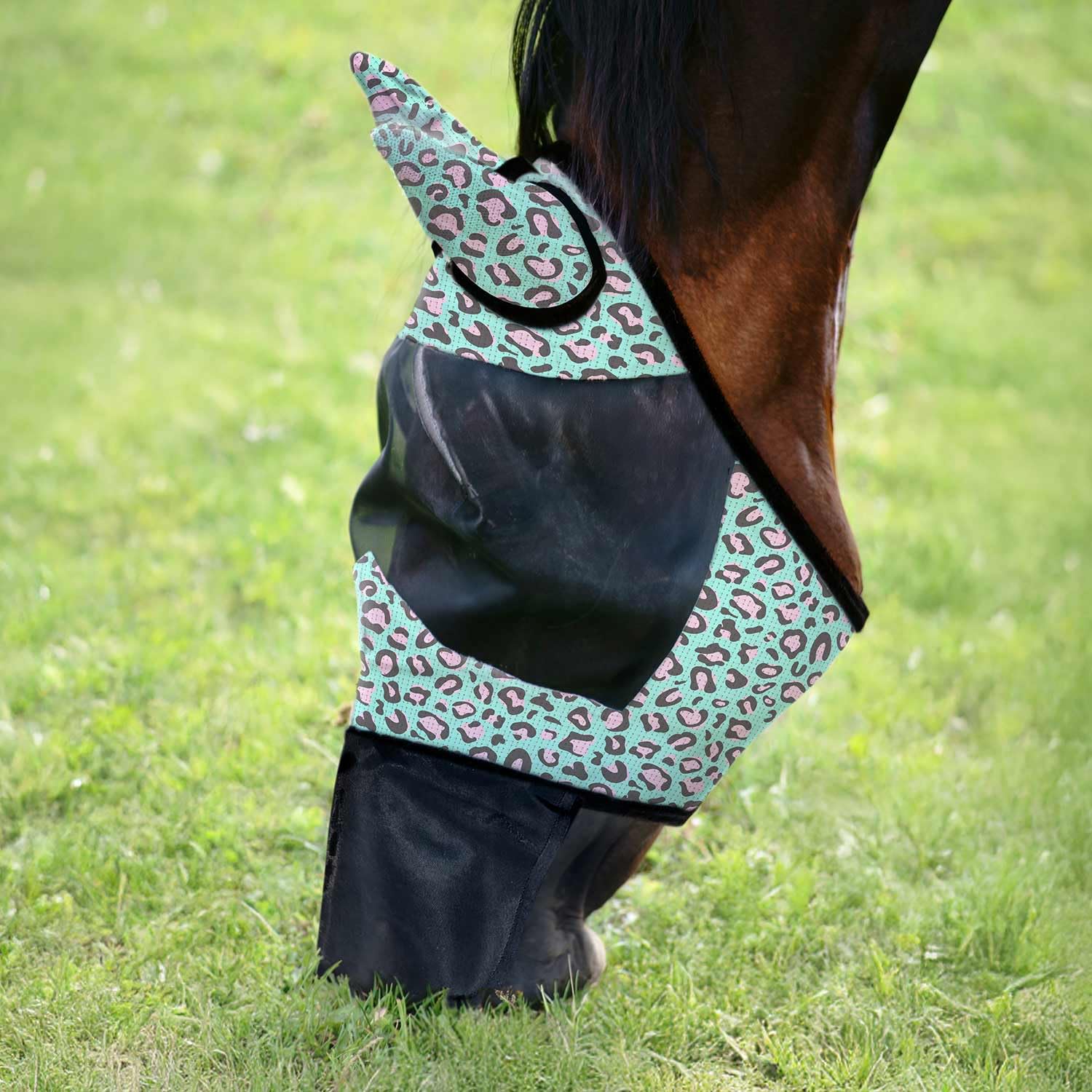 Jeffers Deluxe Mesh Fly Mask with Ears & Nose, front view, breathable protection from flies