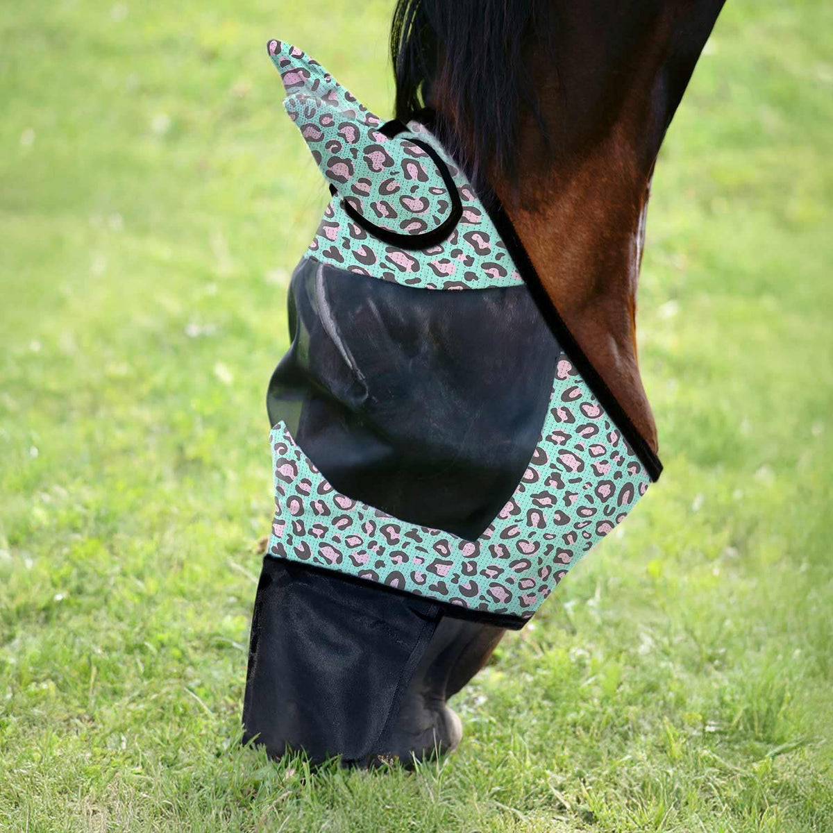 Jeffers Deluxe Mesh Fly Mask with Ears & Nose, front view, breathable protection from flies