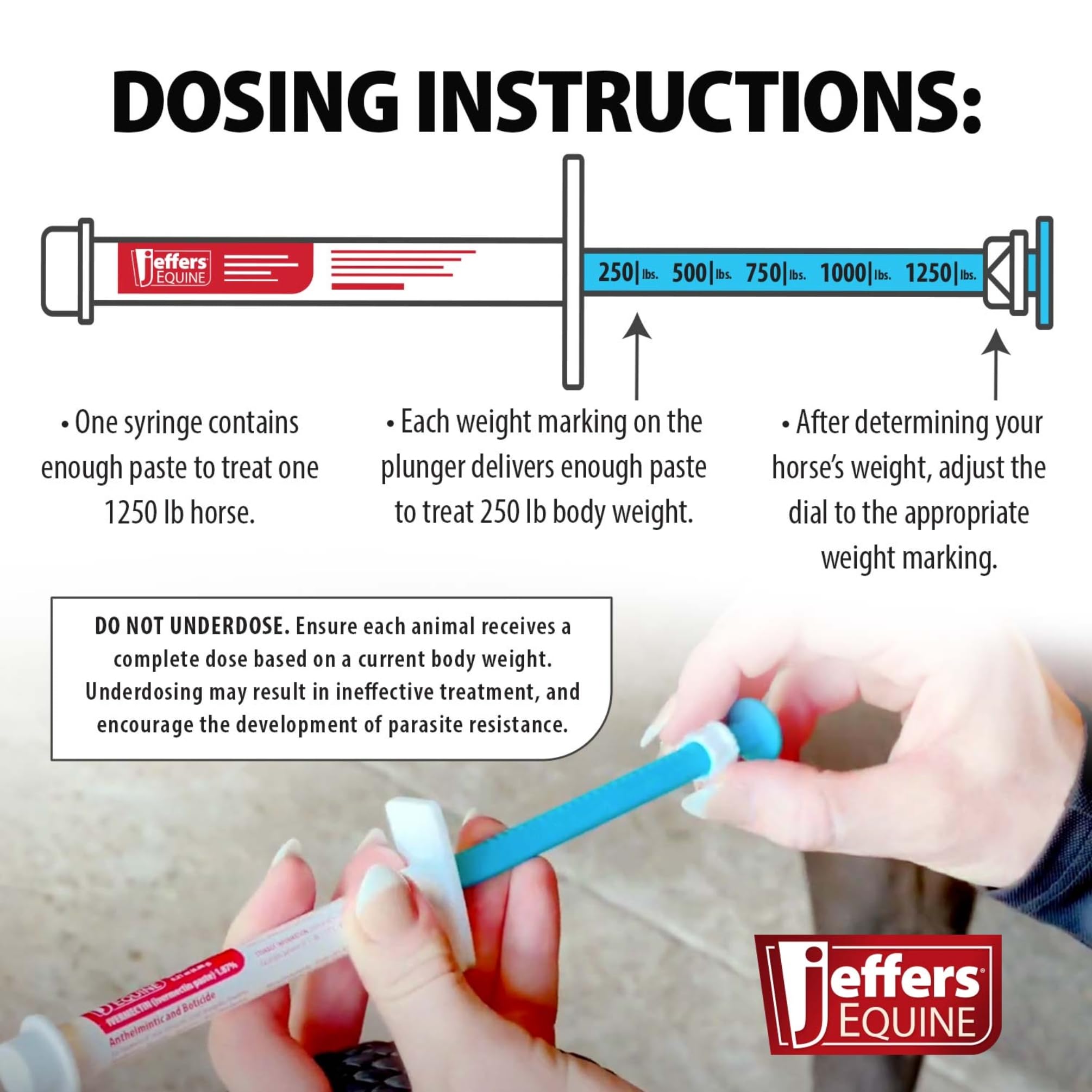 Jeffers ivermectin gel apple-flavored paste being dosed to a horse.