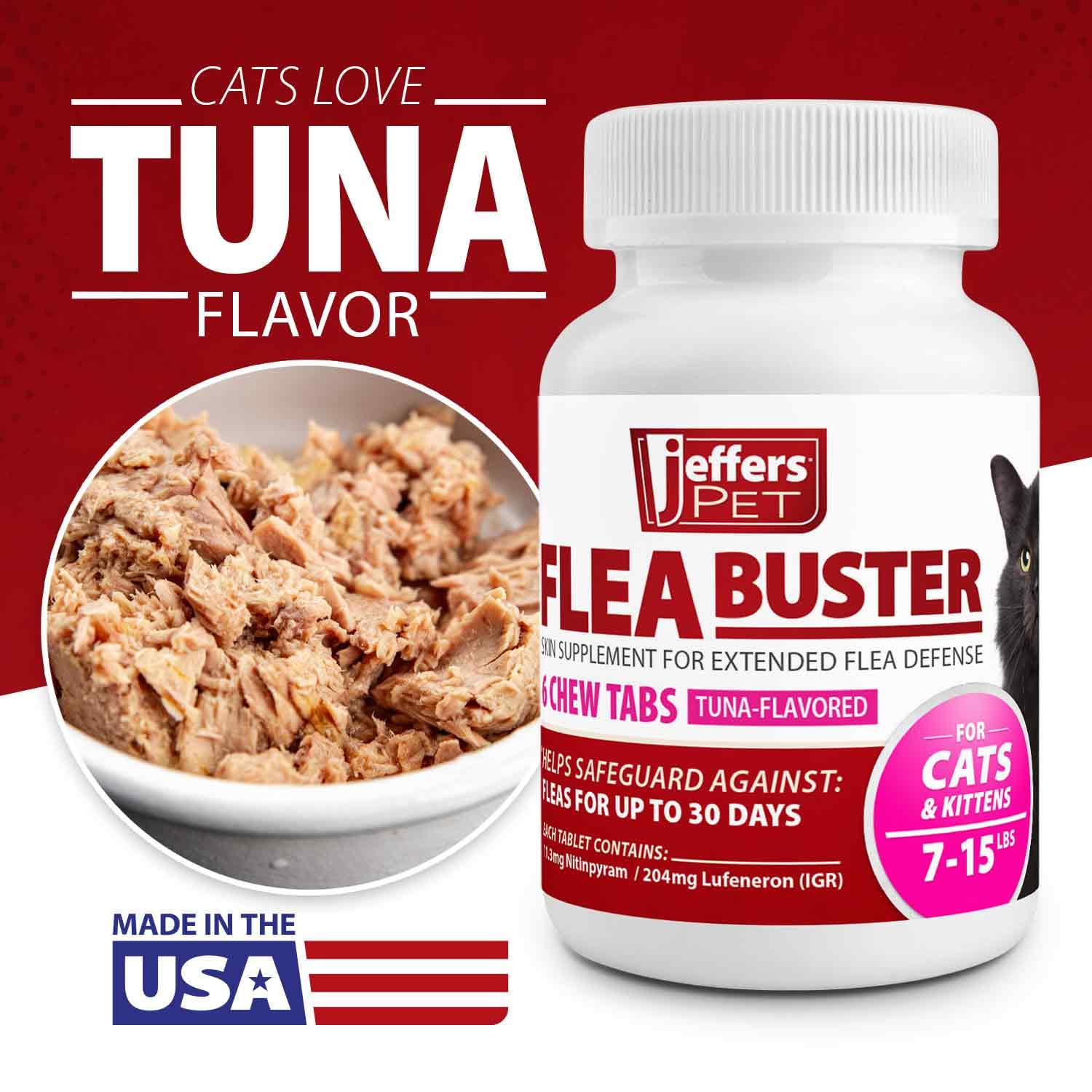 Jeffers Pet Flea Buster USA-made label emphasizing quality manufacturing.