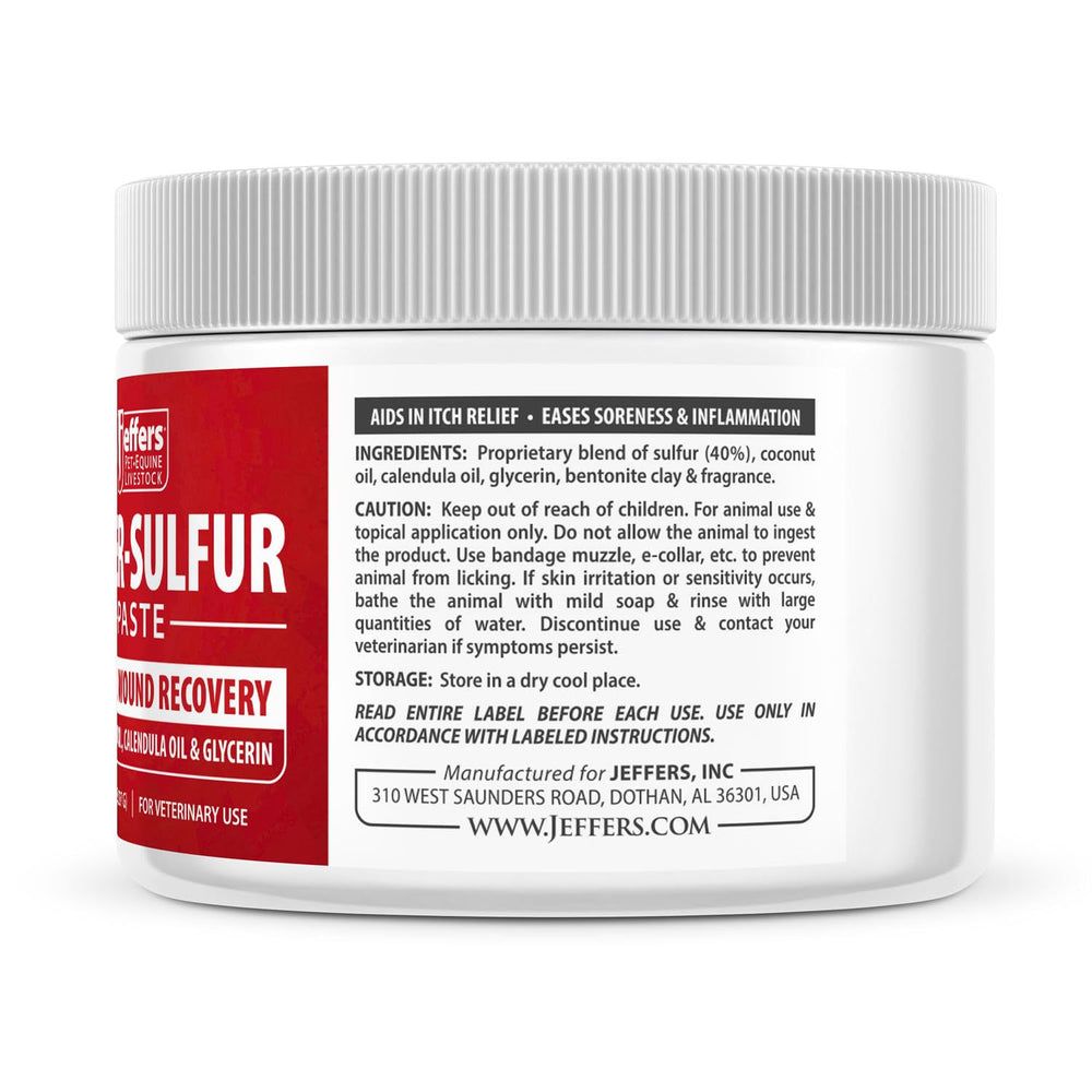 Jeffers Super Sulfur paste used in horse-care for comfortable skin