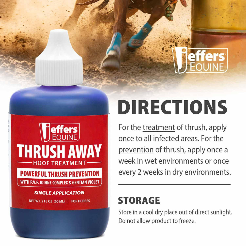 Jeffers Thrush Away applied near the frog area during hoof care