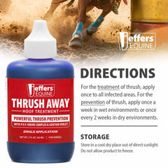 Jeffers Thrush Away applied near the frog area during hoof care