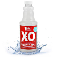 Jeffers X-O bottle pour illustrates easy dispensing for quick cleanups