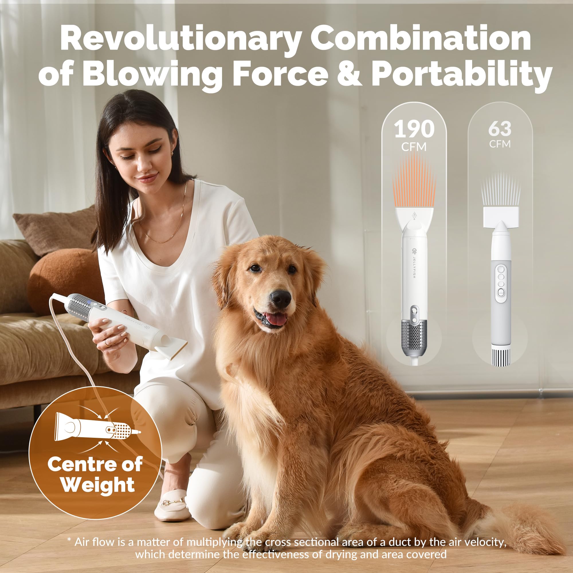 Jellyfish dog dryer with multiple nozzles enables versatile styling and quicker drying.