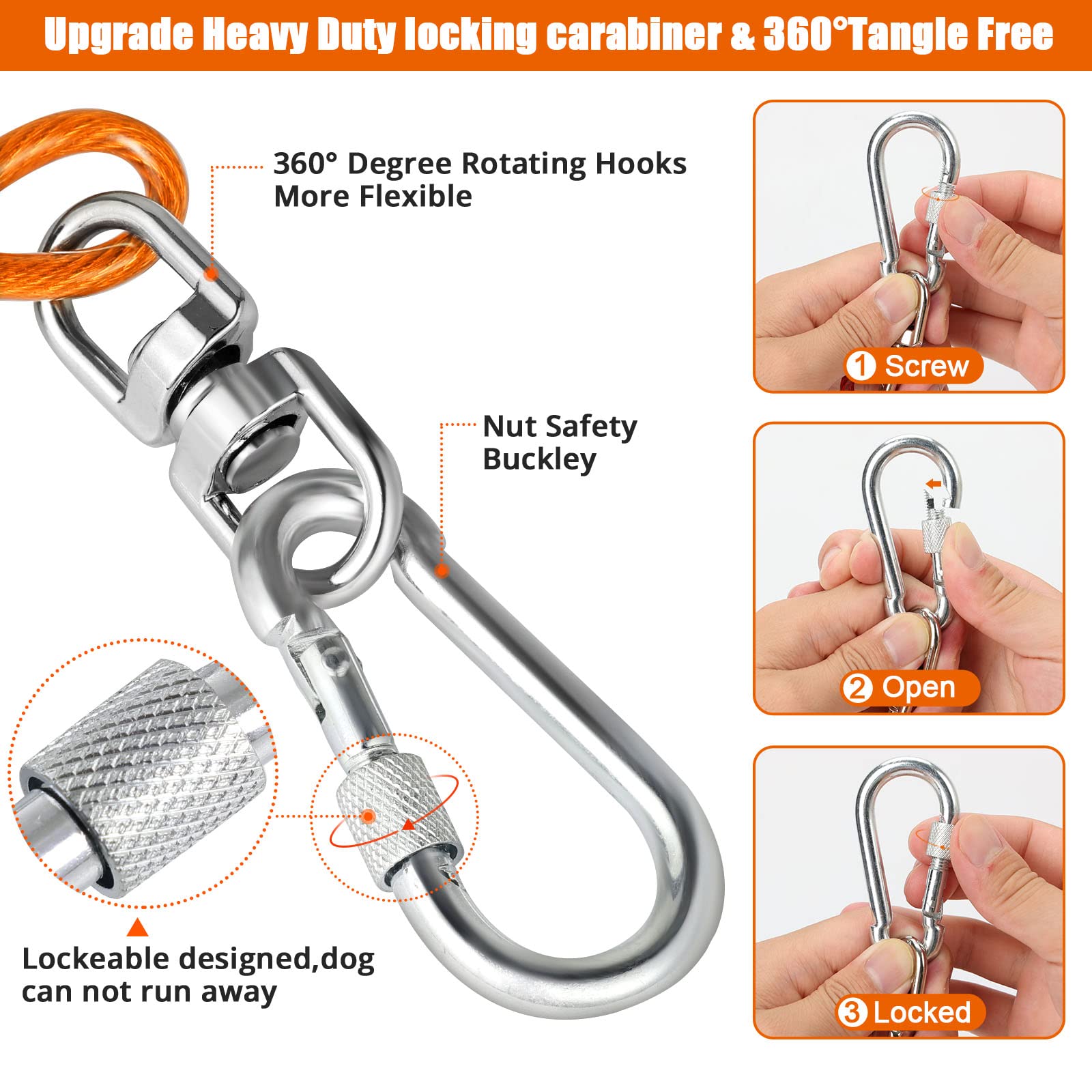 Jenico dog tie out cable 100ft extended reach for spacious yards.