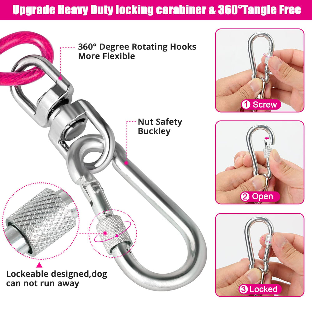 Jenico tie-out cable showing 360-degree rotation to prevent tangling during play