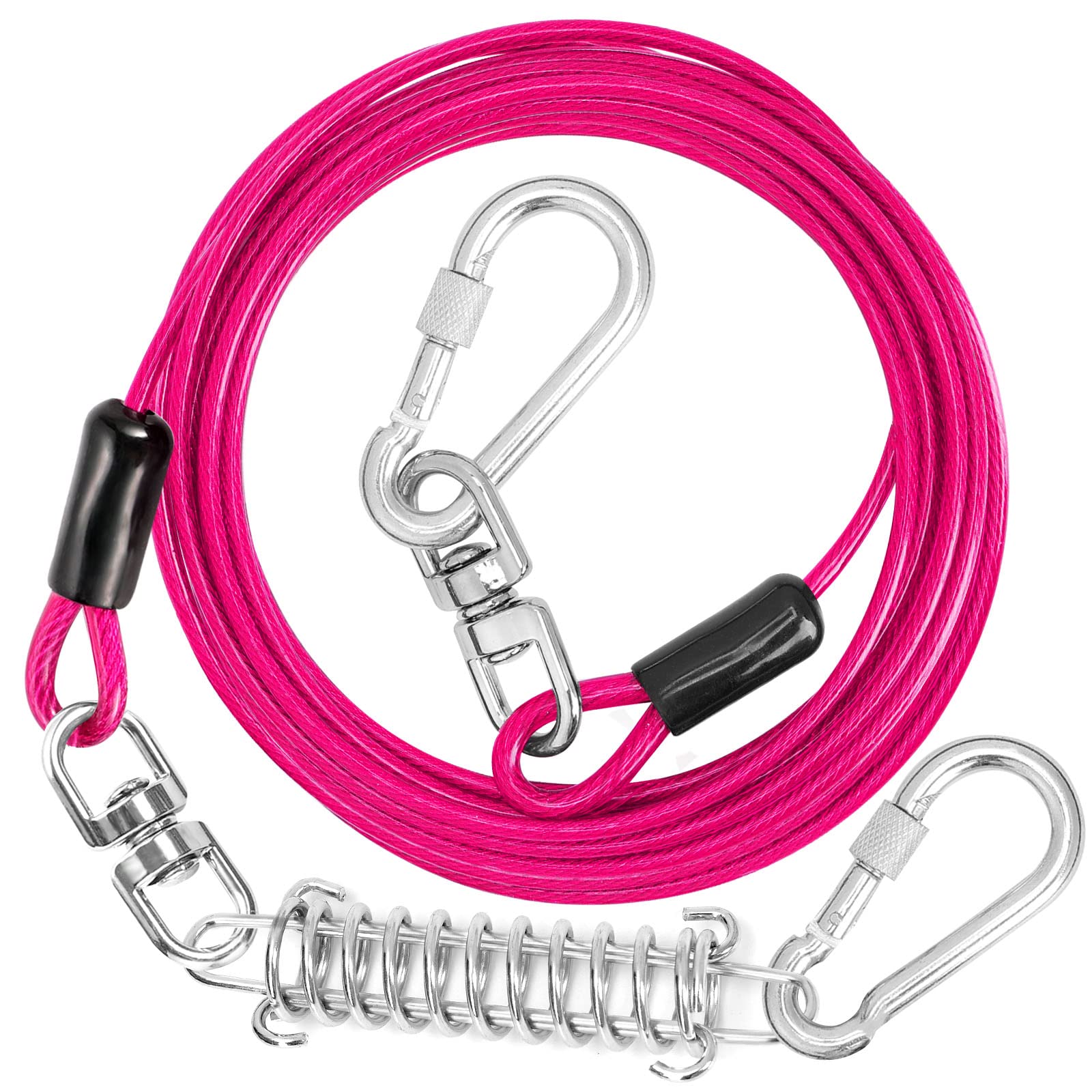 Jenico dog tie out cable with 360° swivel for tangle-free movement.