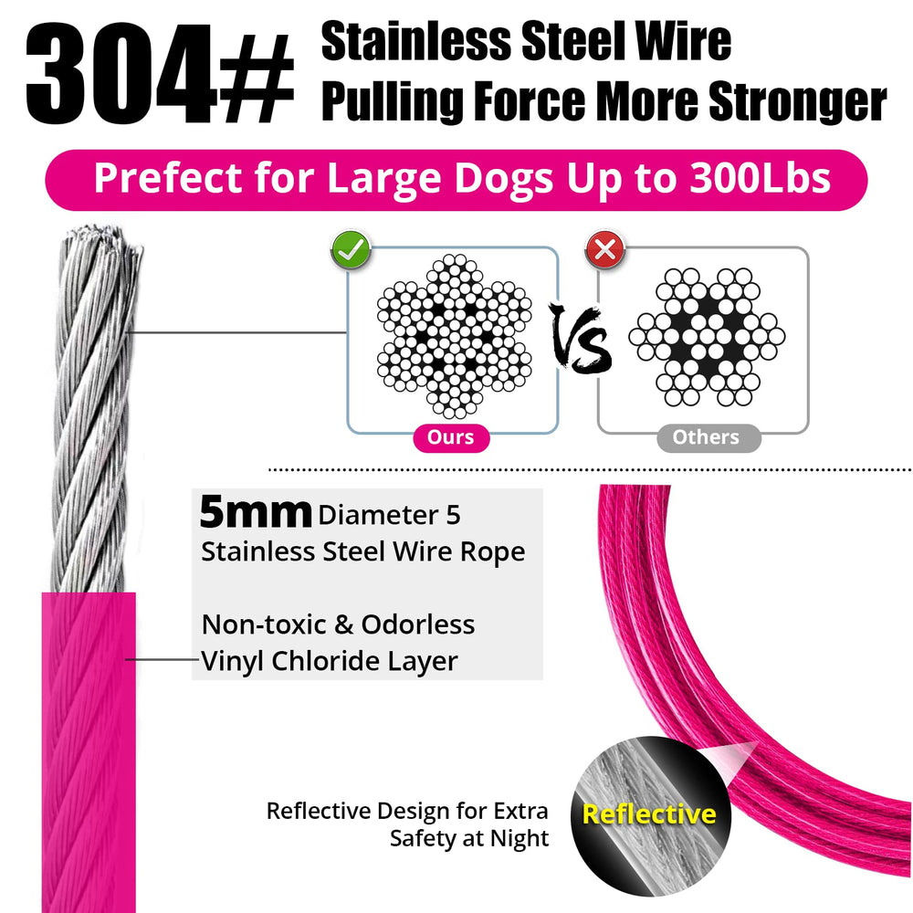 Jenico rust-resistant leash cable reflects light for visibility at night