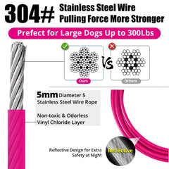 Jenico rust-resistant leash cable reflects light for visibility at night