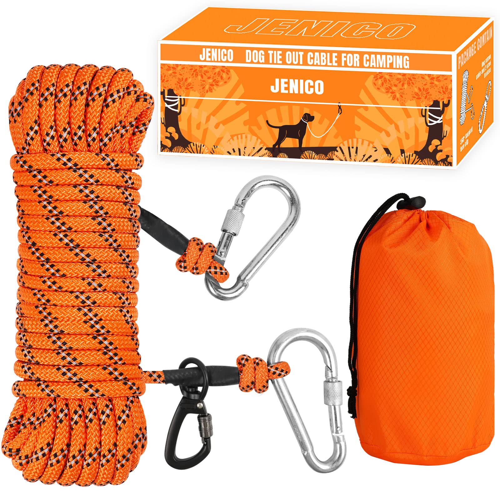 Jenico dog tie-out cable 50ft in use for camping and yard safety