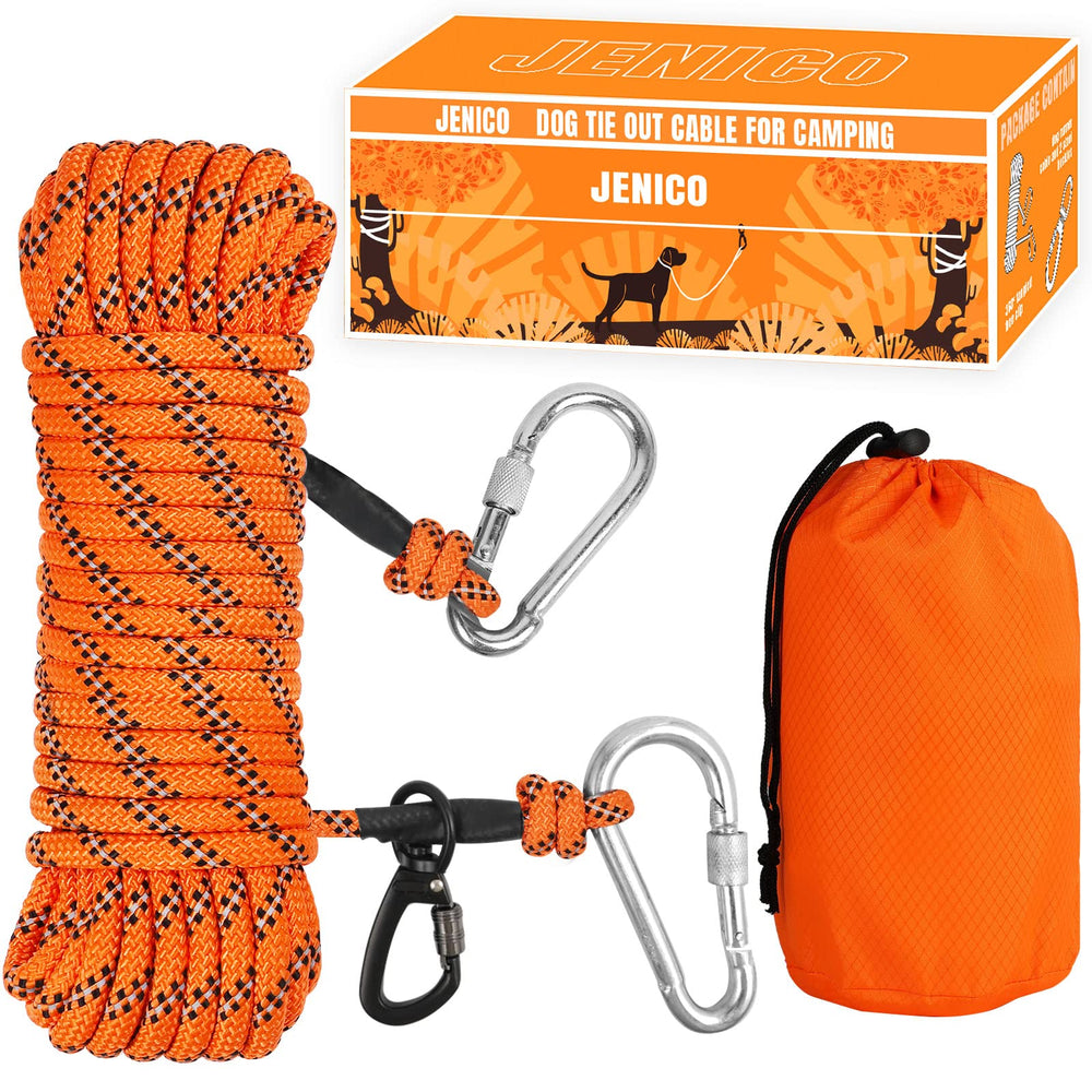 Jenico dog tie-out cable 50ft in use for camping and yard safety