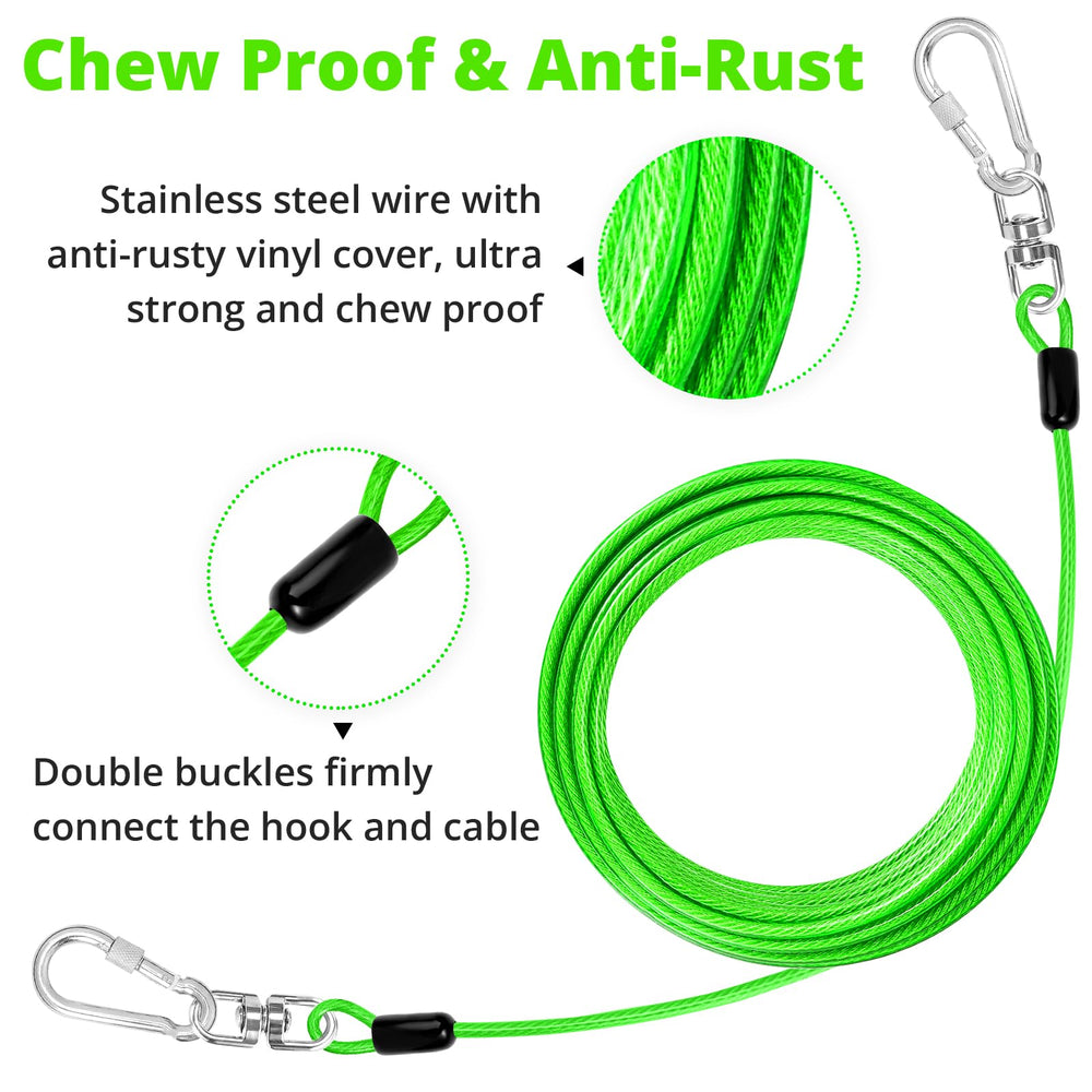 Jenico dog tie out cable anti-rust vinyl cover withstands all weather.