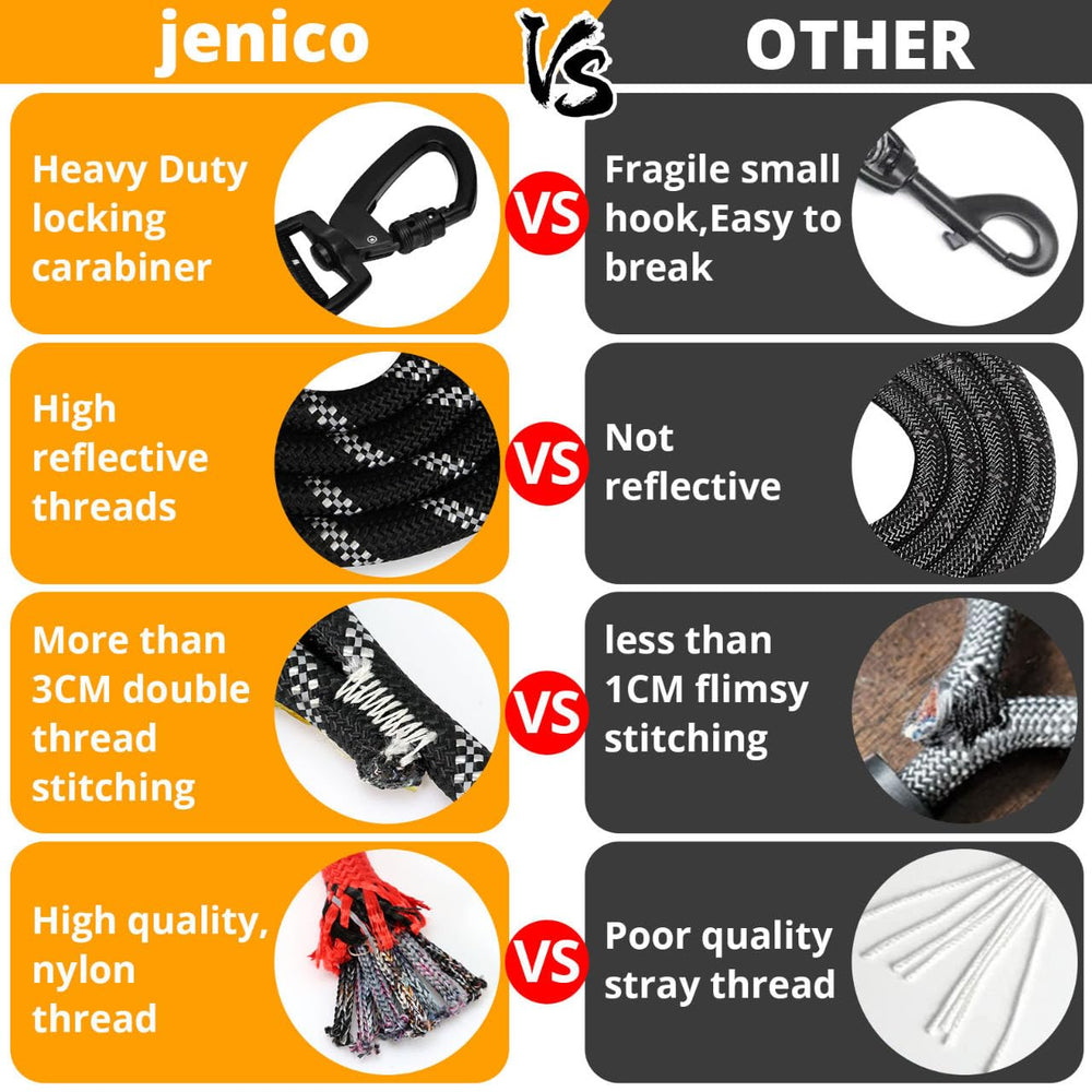 Jenico long dog leash with a durable clasp for secure control during outdoor activities.