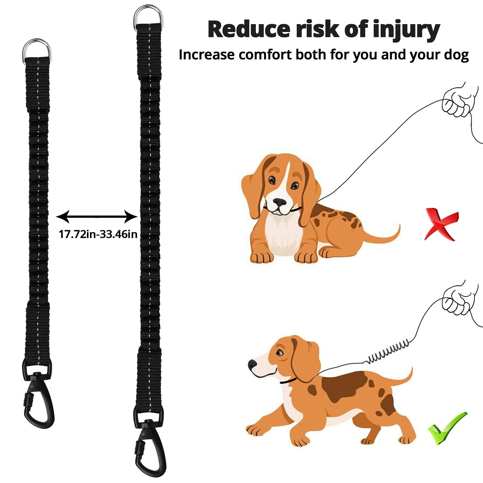Jenico leash features reflective stitching for visibility during low-light runs.
