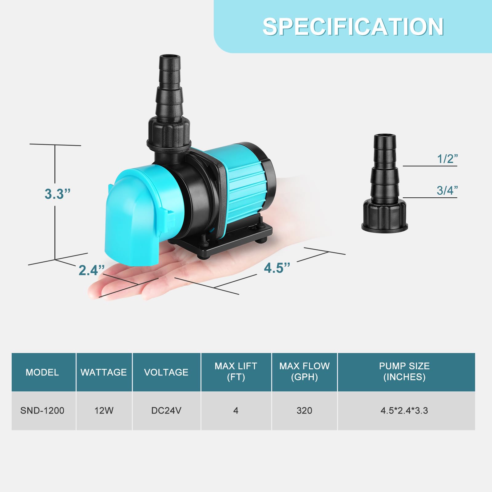 JEREPET 320GPH pump with controller panel for easy flow tuning.