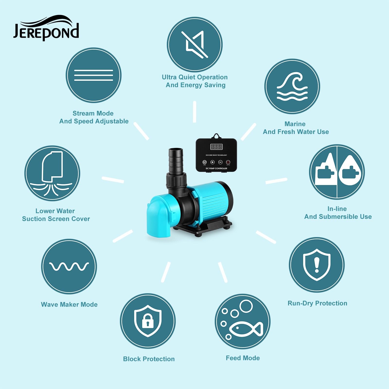 JEREPOND ceramic shaft and sealed impeller for durable, smooth performance.
