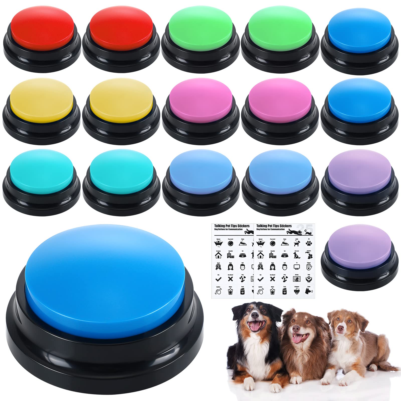 Jerify 16-pcs voice buttons packaging showing color variety for training