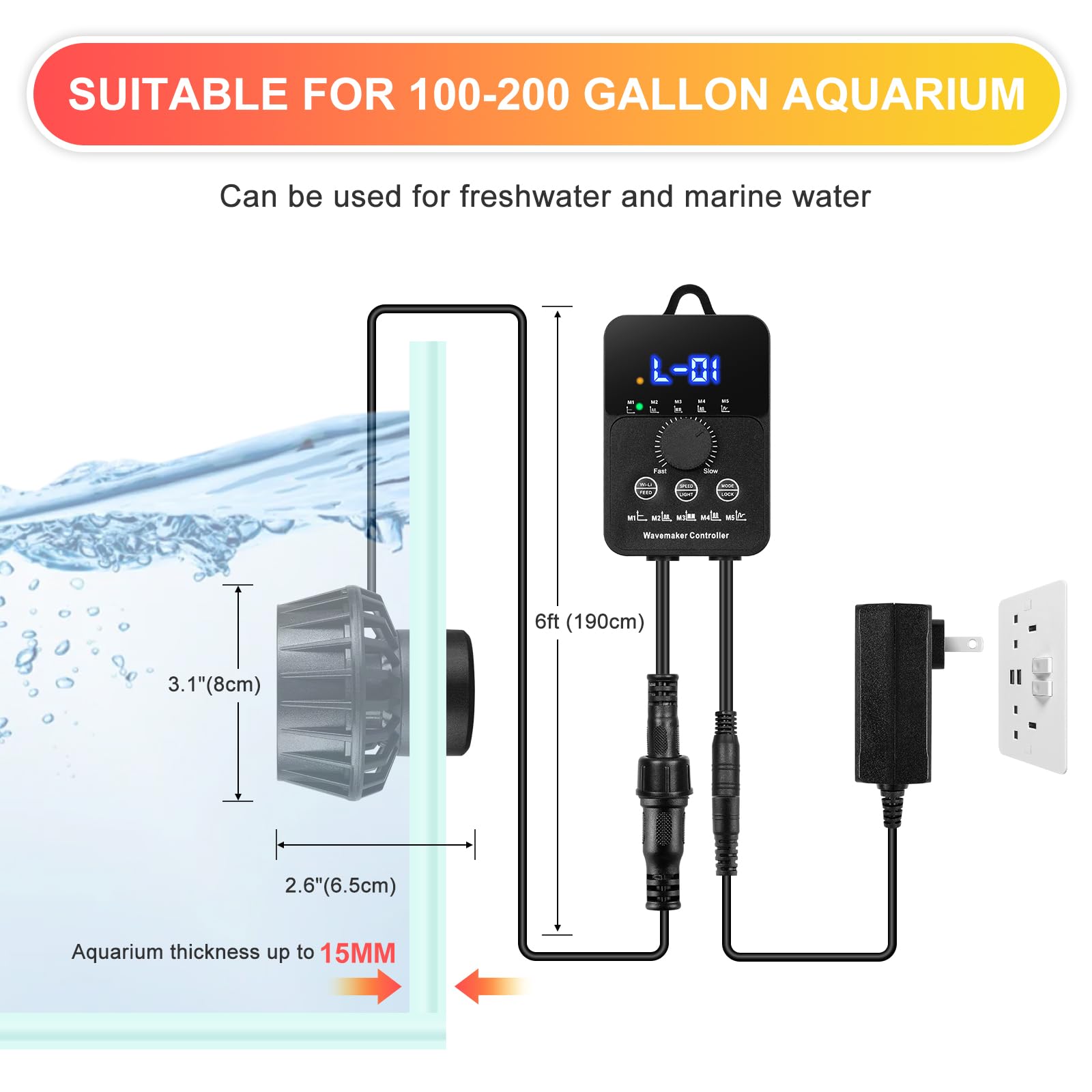 DC24V JEREPET wave maker compact 20W design for reliable operation