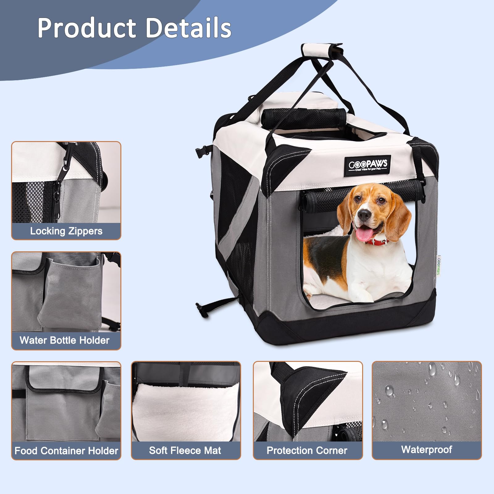 JESPET Soft Dog Crate fleece mat inside encourages cozy rest during travel.