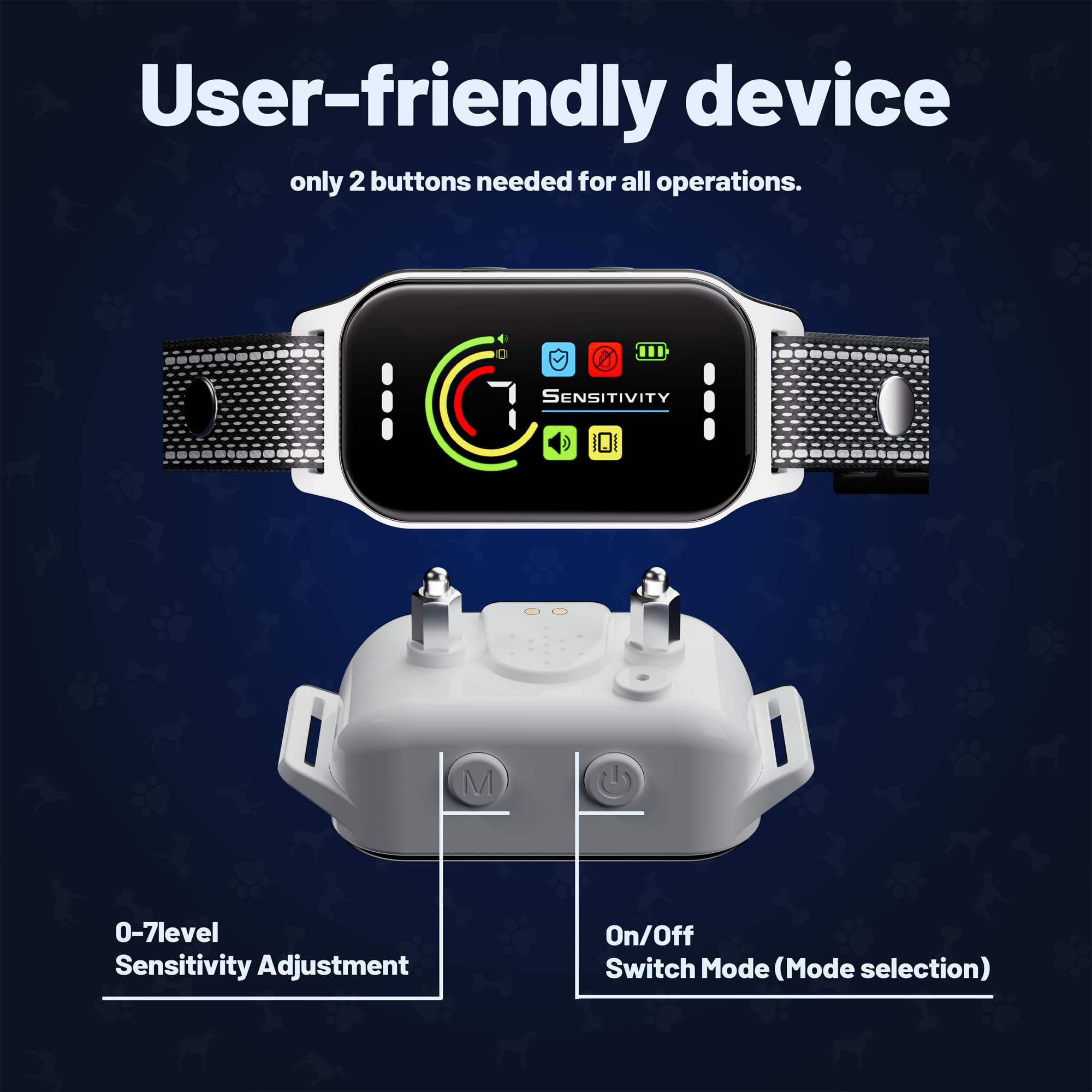 JEUJE bark collar mode switch with visual quick-start guide.