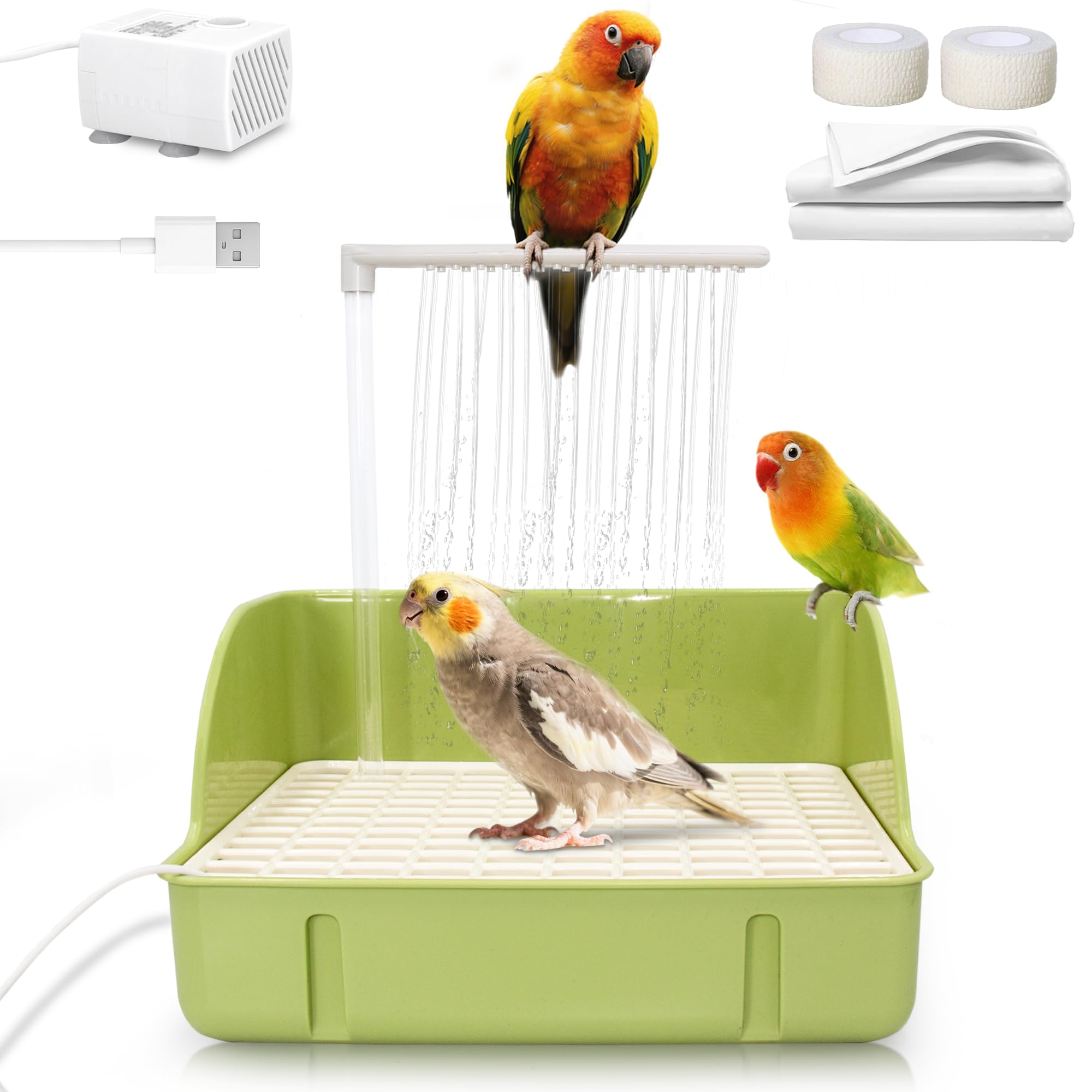 Jevnd automatic parakeet bath pump basin with flowing water for refreshing baths