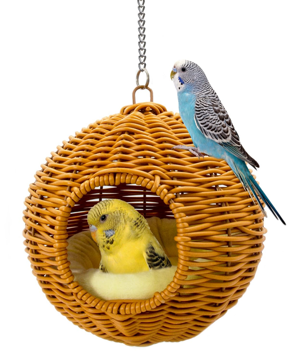 Jevnd chewproof steel frame nest offers durable support for small birds at rest.