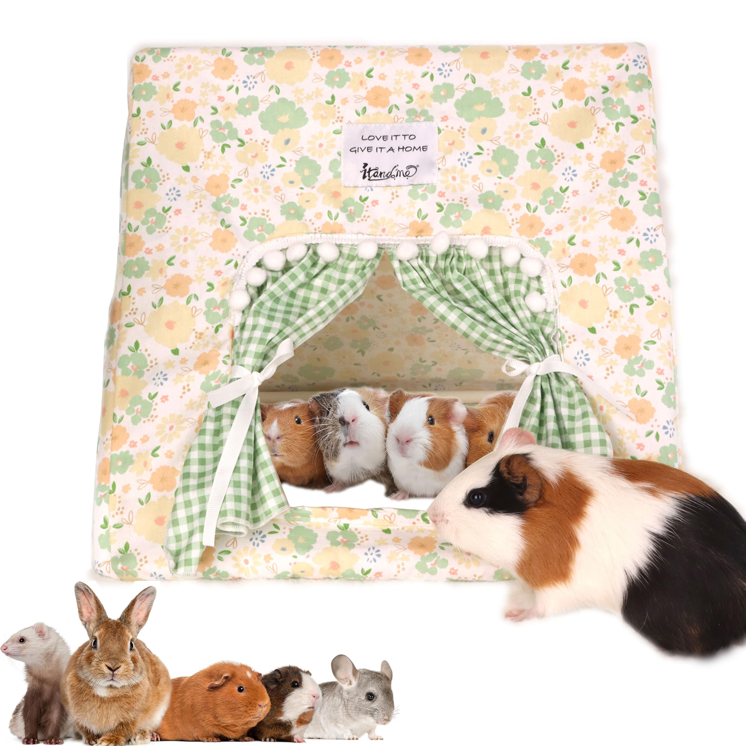 Jevnd Guinea Pig Hideout Large curtain offers a private cozy space for small pets.