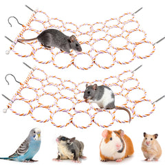 Jevnd rat climbing net toy in cage showing sturdy cotton rope for safe play