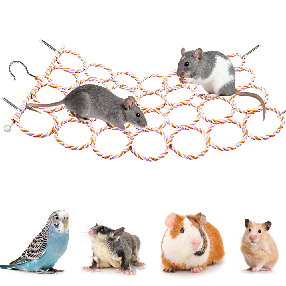 Jevnd rat rope net hammock provides a cozy resting spot and engaging play for small pets
