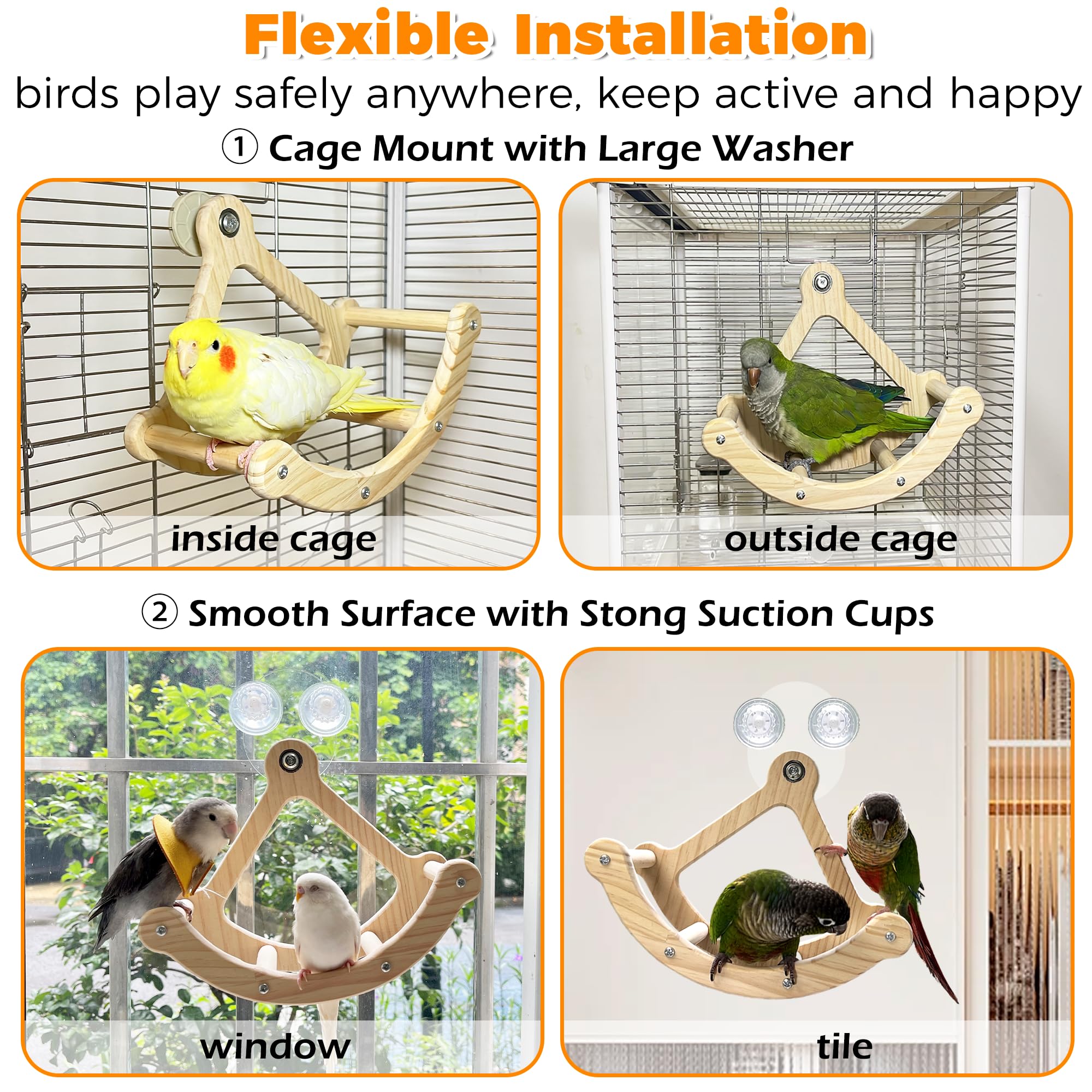 Jevnd Rocking Bird Toys Perch with four swaying perches for gentle exercise.
