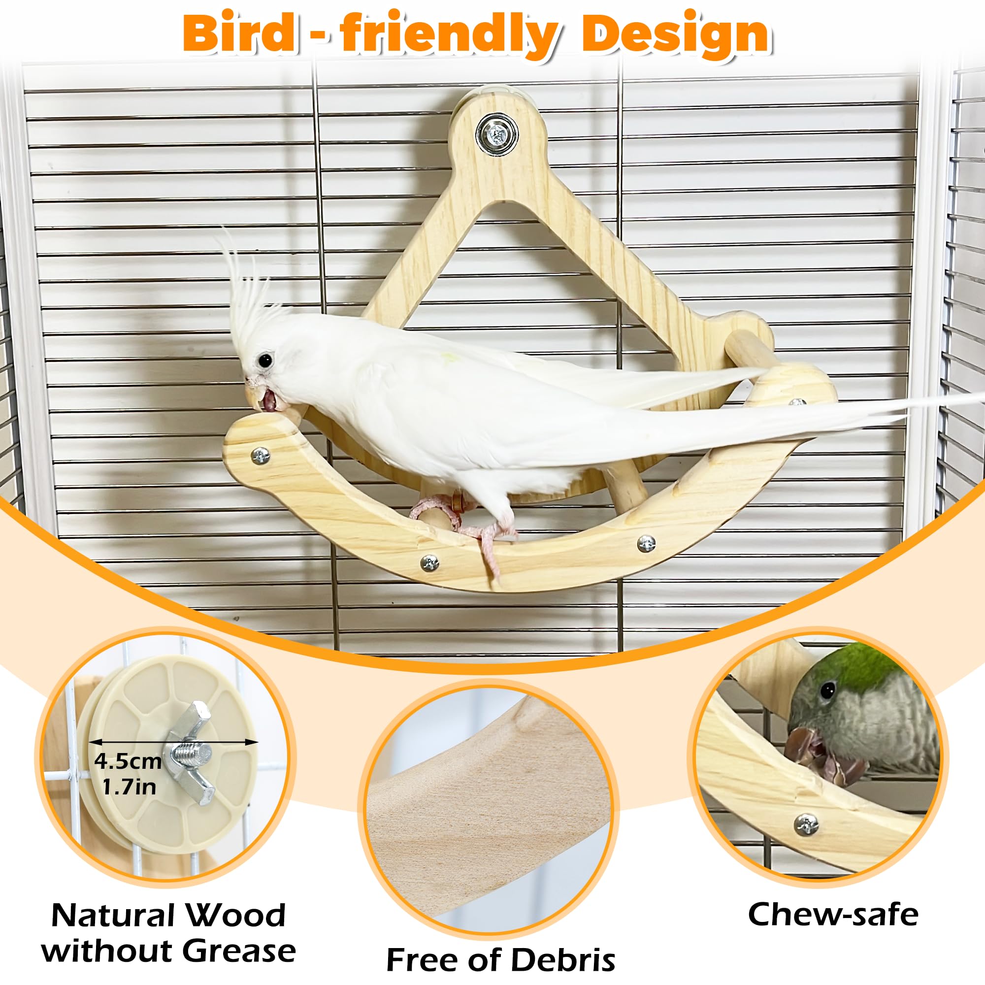 Jevnd Rocking Bird Toys Perch made from kiln-dried wood for safety.