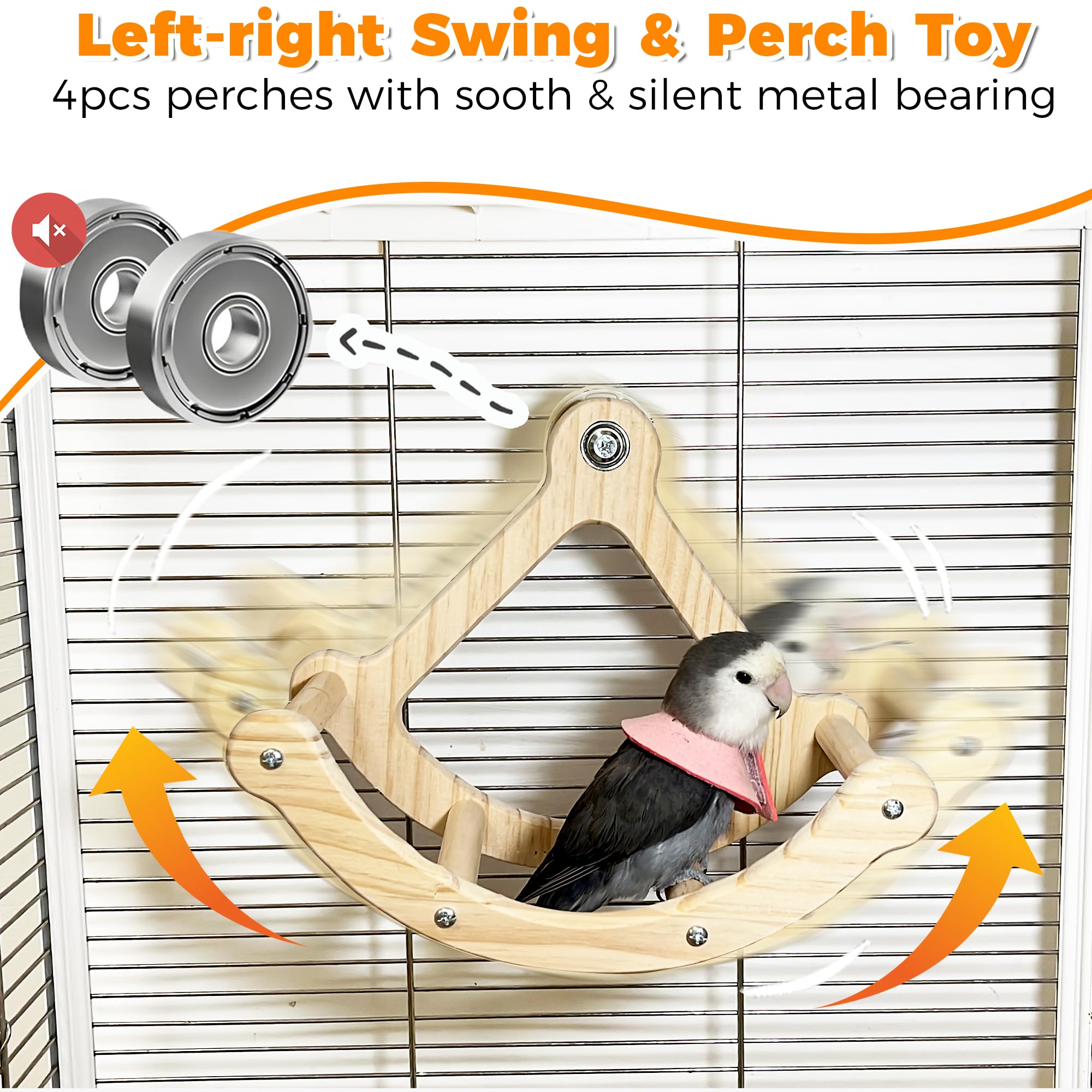 Jevnd Rocking Bird Toys Perch side view highlights natural wood.