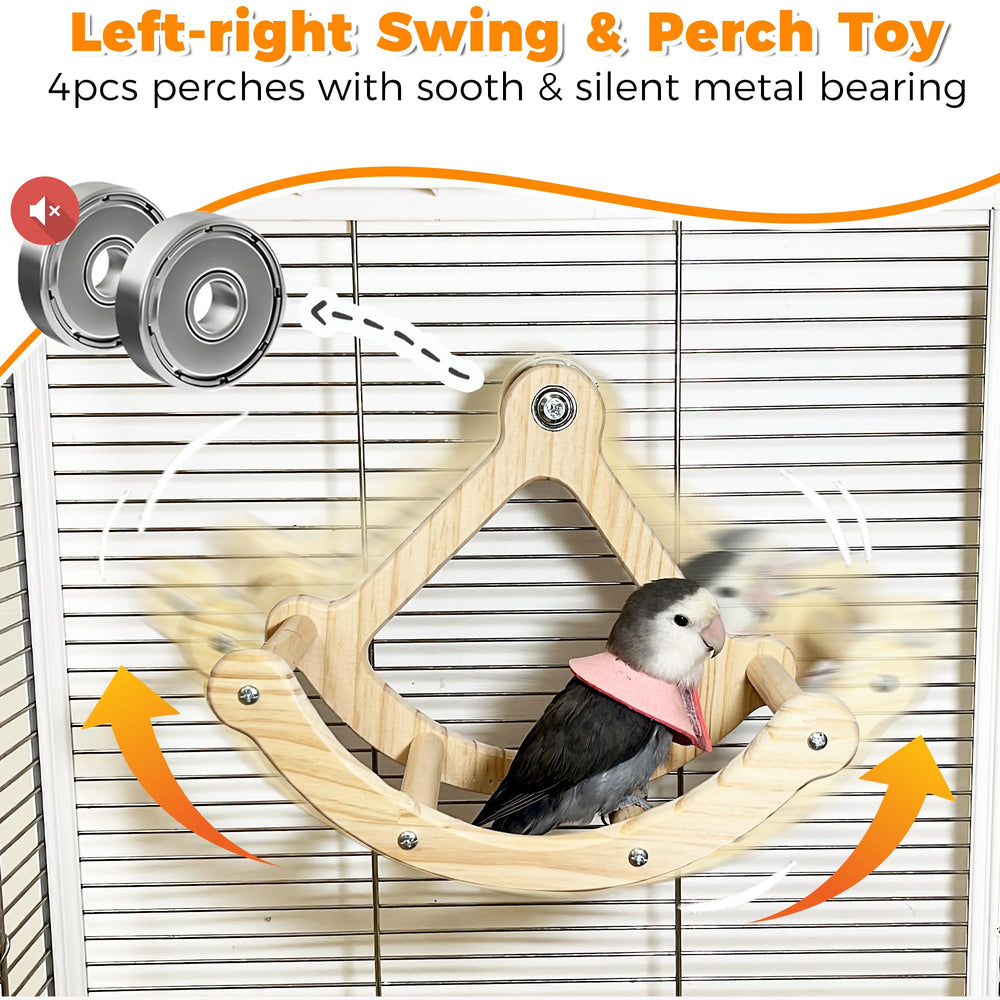Jevnd Rocking Bird Toys Perch side view highlights natural wood.