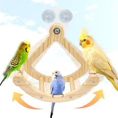 Jevnd Rocking Bird Toys Perch mounted on window suction for versatile setup.