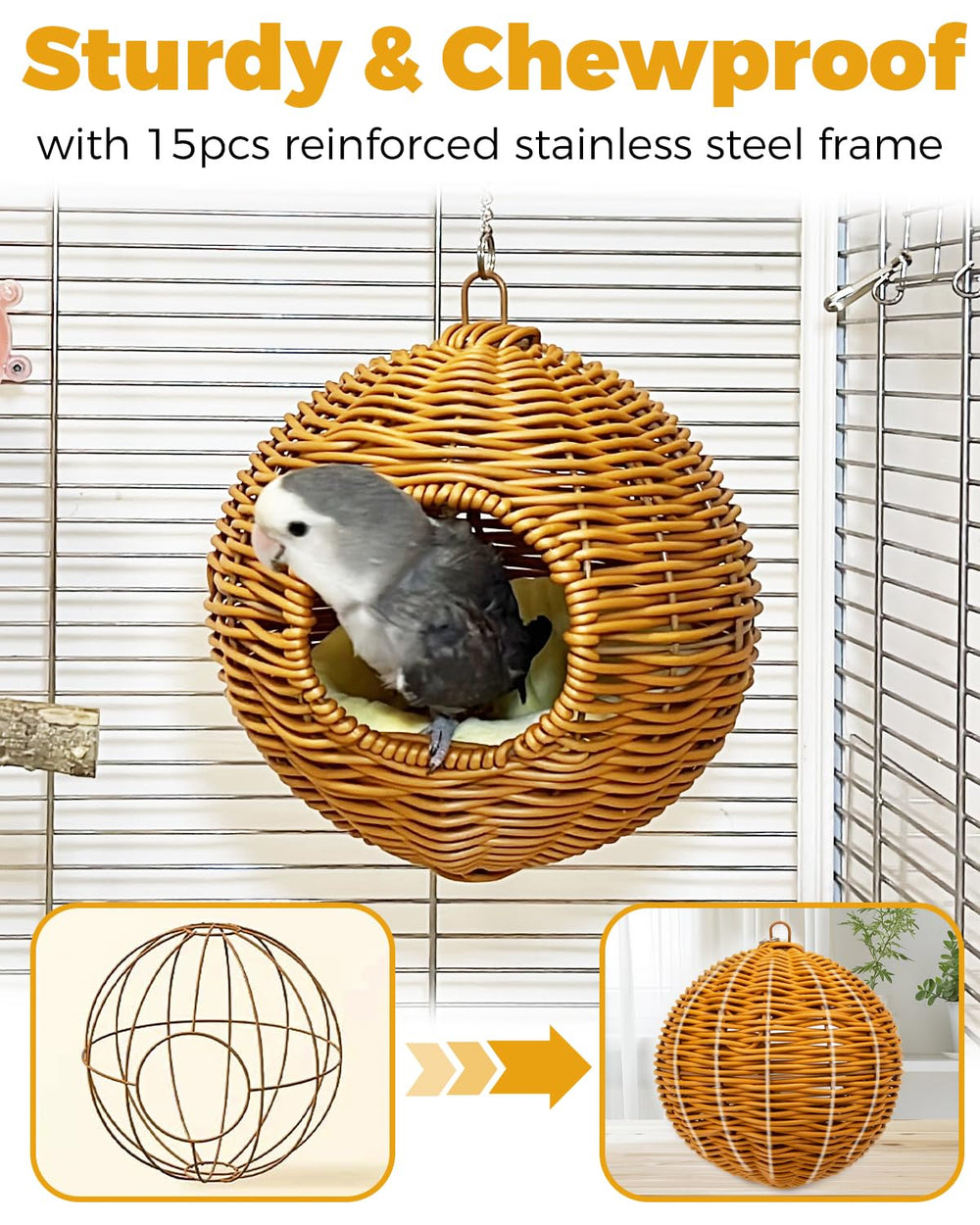 Jevnd washable parakeet bed nest keeps habitats fresh with easy cleaning.