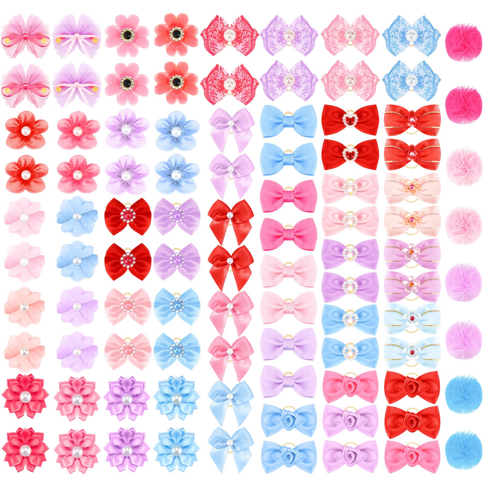 Jexine dog bows in a multicolor set with rhinestones for eye-catching pet photos.