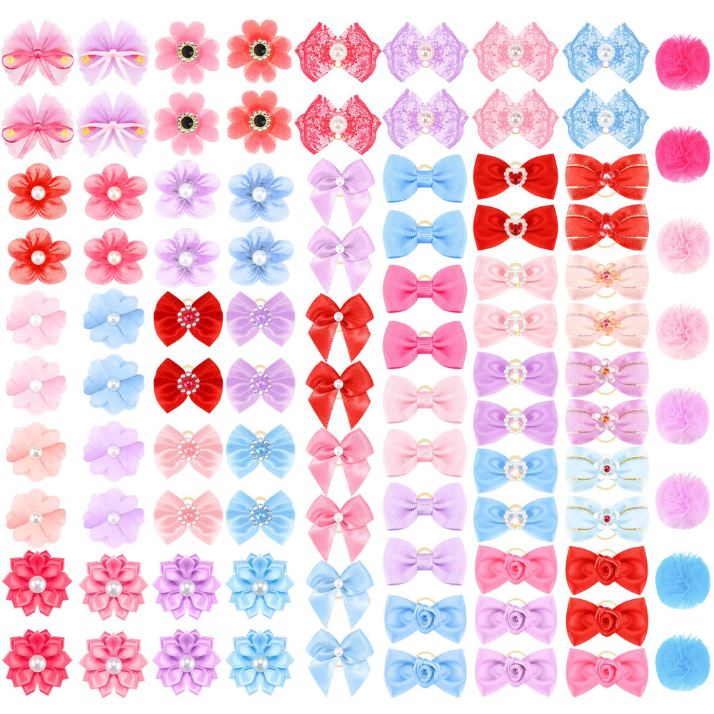 Jexine dog bows in a multicolor set with rhinestones for eye-catching pet photos.