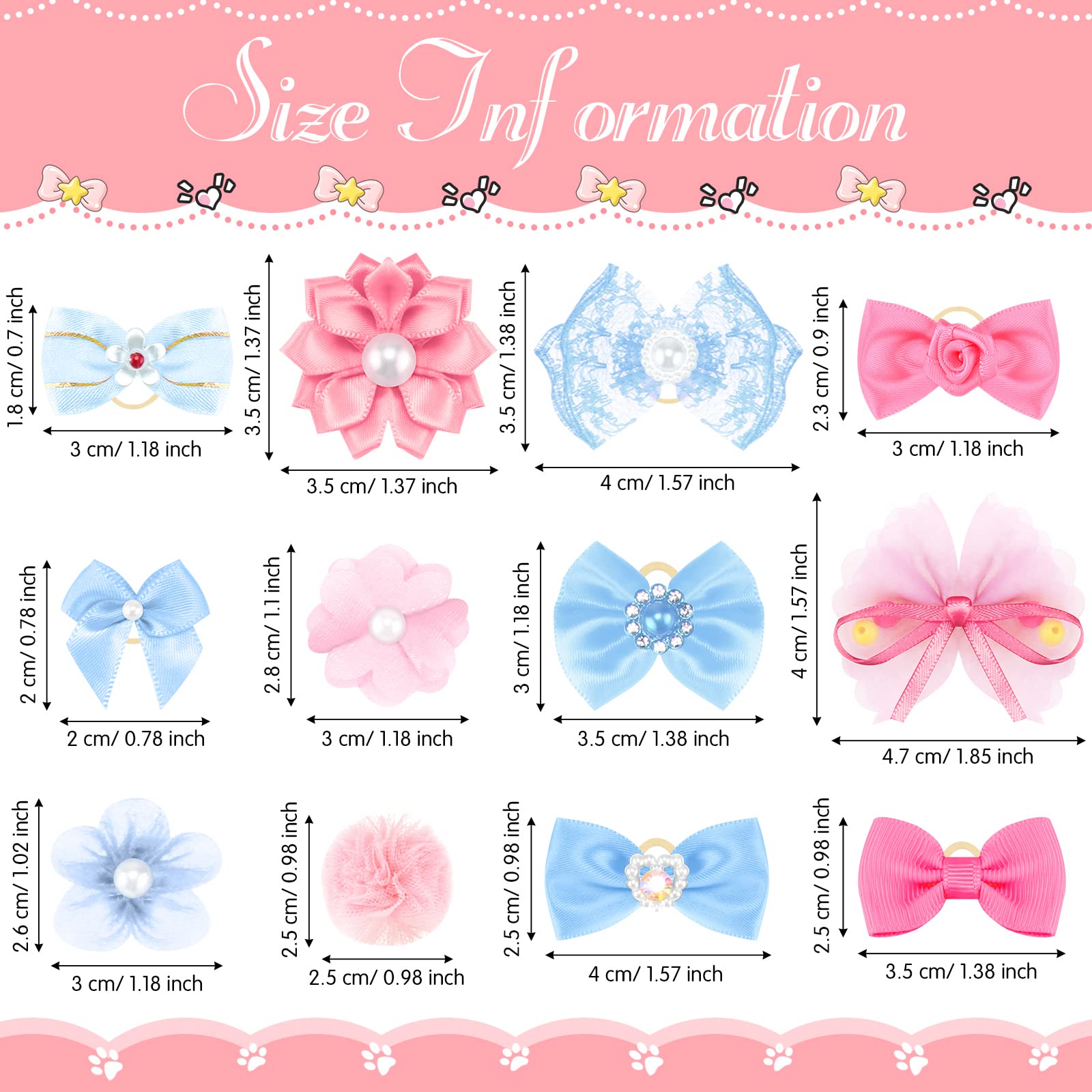 Close-up of rhinestone centers on Jexine dog bows for sparkling pet photos.