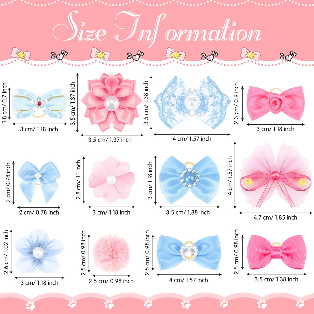 Close-up of rhinestone centers on Jexine dog bows for sparkling pet photos.