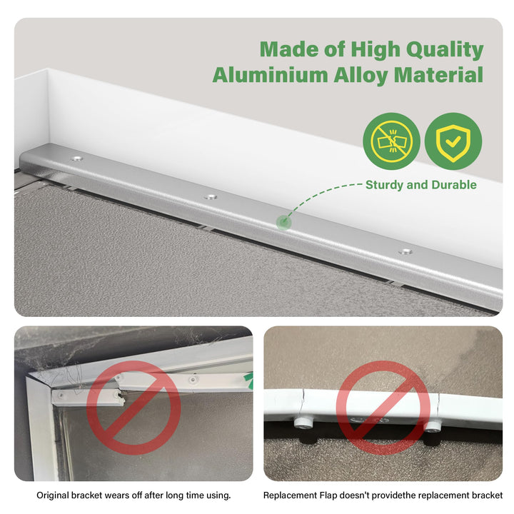 JeyPawv replacement flap and aluminum bracket shown for quick, sturdy installation.