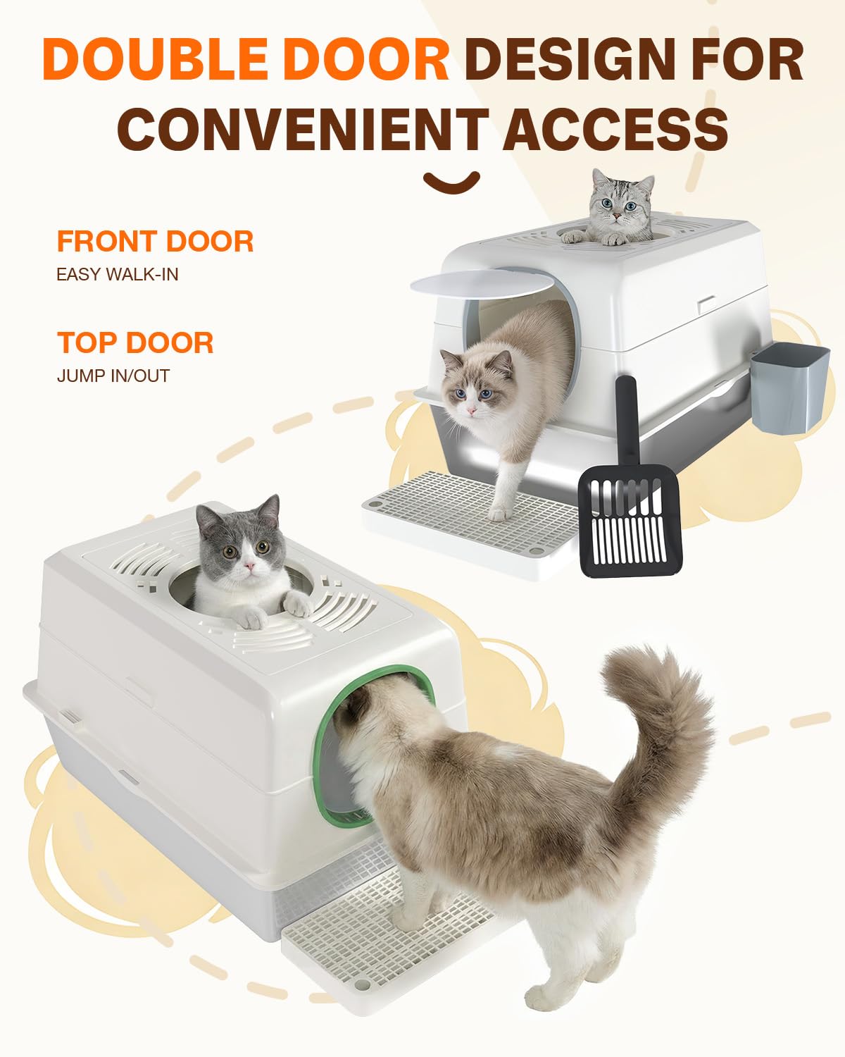 Extra-tall high sides reduce mess and litter scatter.