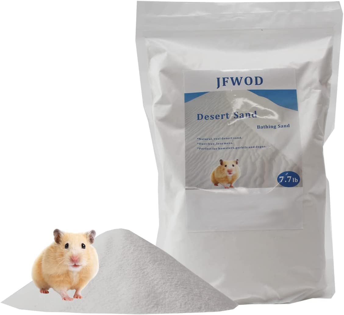 JFWOD hamster care setup highlights clean, dry bathing space for small pets.