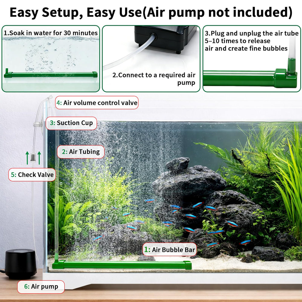 14.1-inch bubble bar delivers even coverage along tank length
